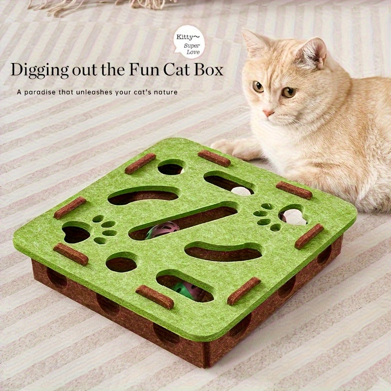 Interactive Cat Puzzle Maze | Felt Hunting Box with Bell Balls