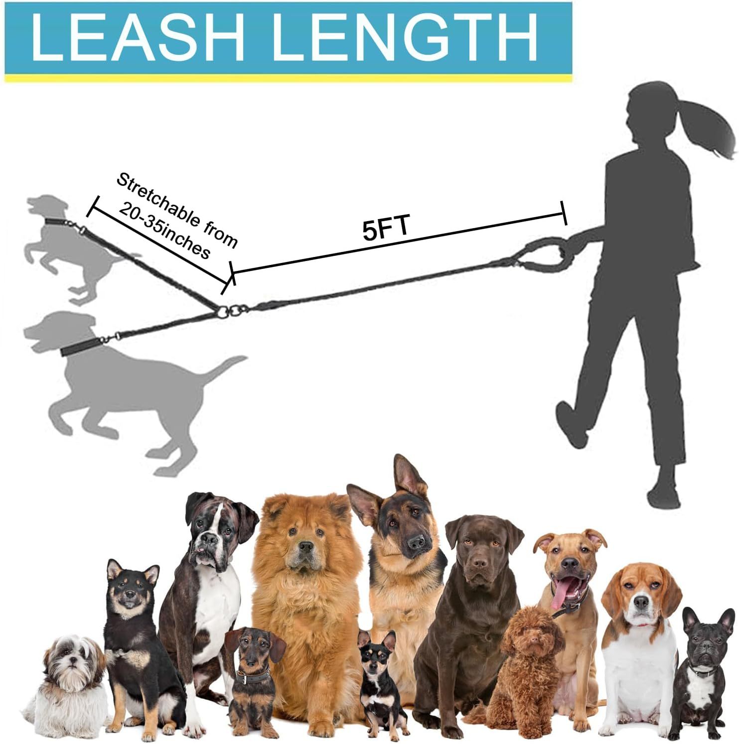 Adjustable High Elasticity Glow-in-the-Dark Anti-Tangle Dog Leash