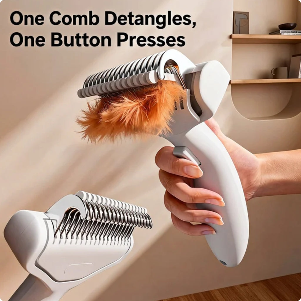 Pet Dematting Comb For Cats Dogs, Self Cleaning Deshedding Brush With Stainless Steel Blades, 26 Angle Undercoat Rake For Removing Loose Hair And Tangles, Grooming Tool For Long Short Haired Pets