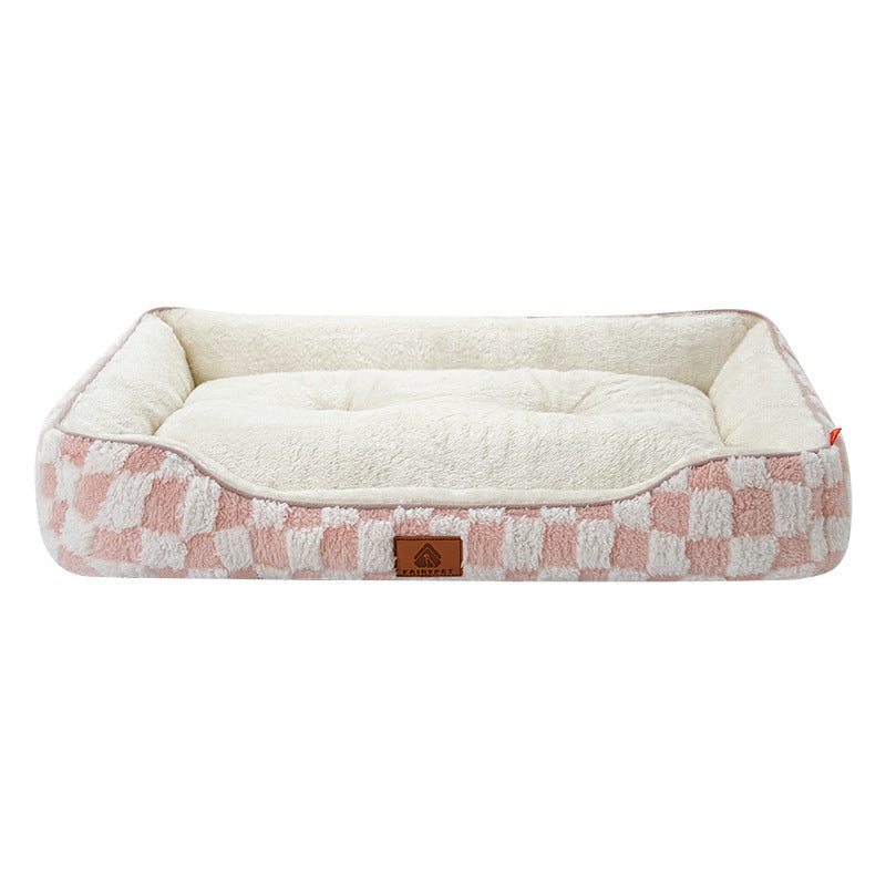 Thickened Warm Plaid PP Cotton Dog Bed