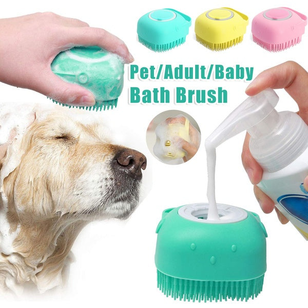 Premium Silicone Dog Bath Brush with Shampoo Dispenser – Round, Square & Heart Shape Pet Grooming Massage Tool