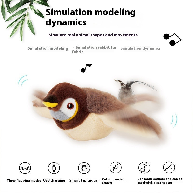 Interactive Flapping Bird Cat Toy – Realistic Sound, Motion Activated, USB Rechargeable Plush Cat Toy for Indoor Cats