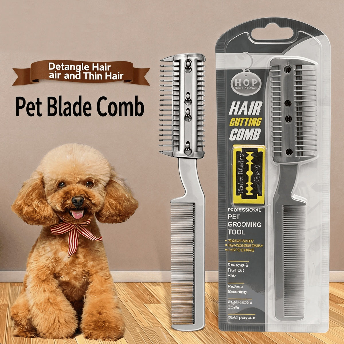 Pet Hair Cutting Comb With Replaceable Blades, Professional Dog Cat Grooming Tool For Thinning Shedding Hair, Detachable Razor Comb With Plastic Teeth