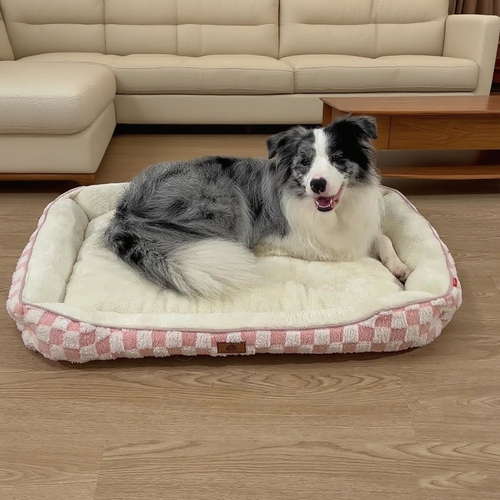 Thickened Warm Plaid PP Cotton Dog Bed