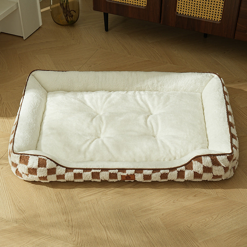 Thickened Warm Plaid PP Cotton Dog Bed