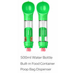 3-in-1 Portable Pet Water Bottle 500ml with Food Container & Waste Bag Holder | Leak-Proof Dog Travel Bottle