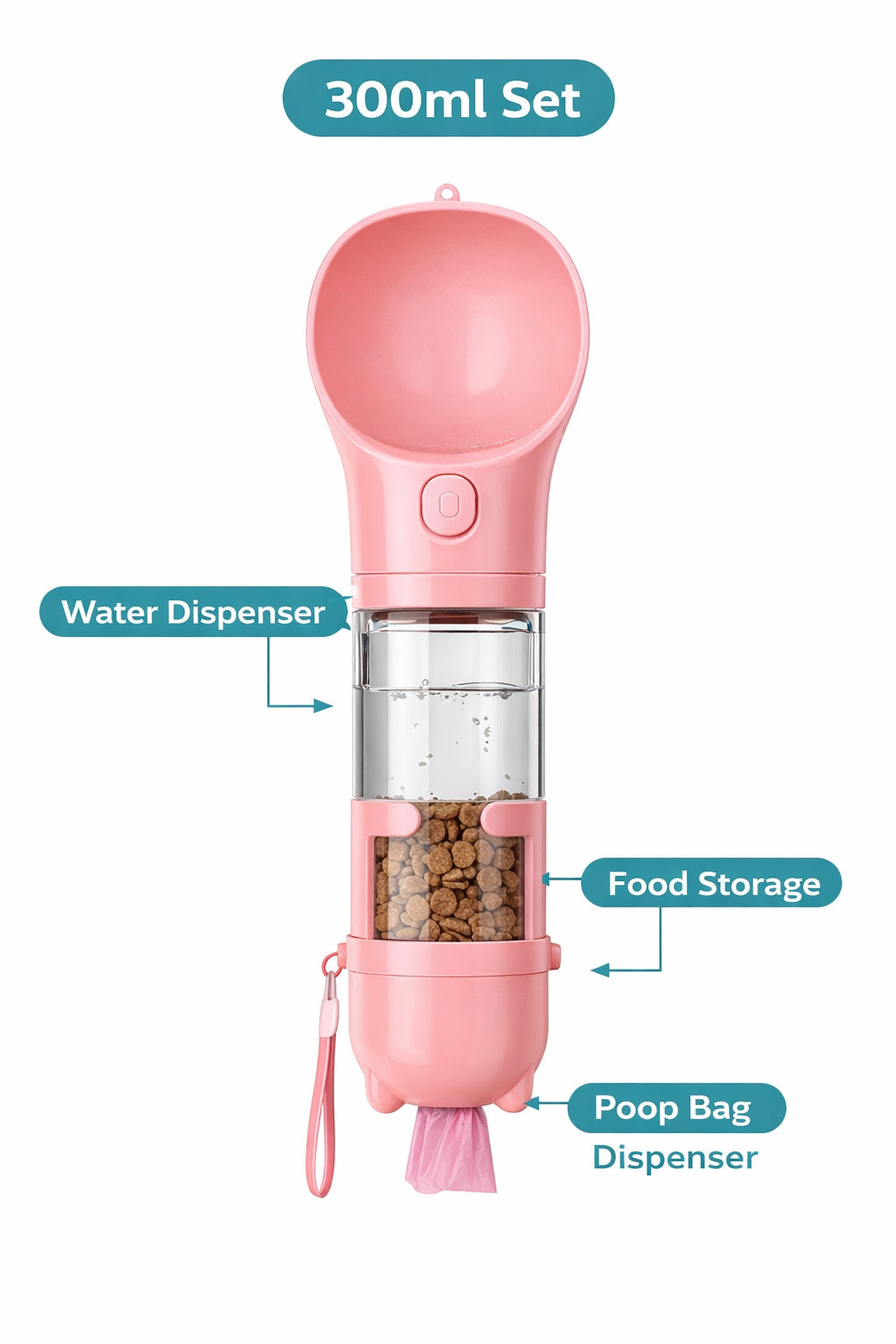 3-in-1 Portable Pet Water Bottle (300ml Set)