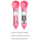 3-in-1 Portable Pet Water Bottle 500ml with Food Container & Waste Bag Holder | Leak-Proof Dog Travel Bottle