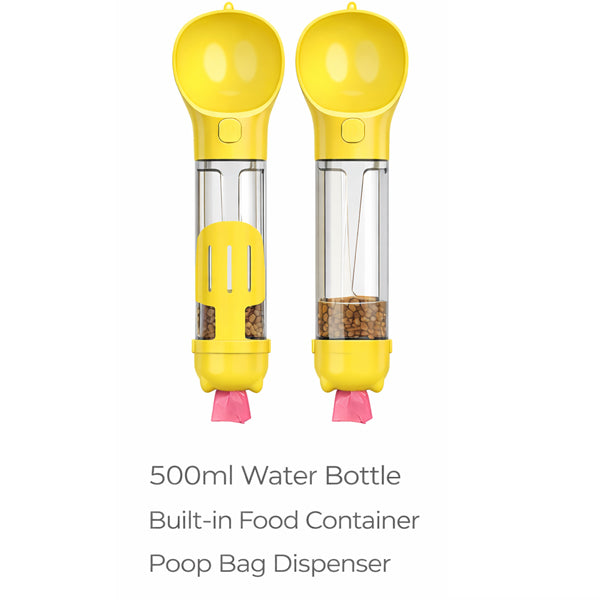 3-in-1 Portable Pet Water Bottle 500ml with Food Container & Waste Bag Holder | Leak-Proof Dog Travel Bottle