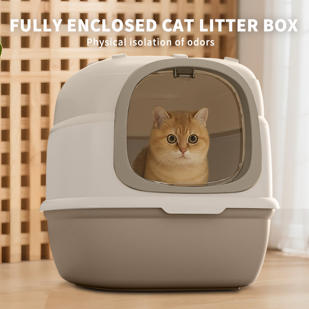 Gray-White Contrast Flip-Top Cat Litter Pan, 51.53940.5cm Large Capacity Easy Clean Pet Toilet For Kittens & Cats