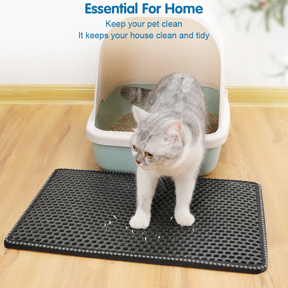 Double Rice Grain Cat Litter Mata, Cat Litter Cleaning Pad, Cat Litter Box Mat, Splash Guard Filter Mat