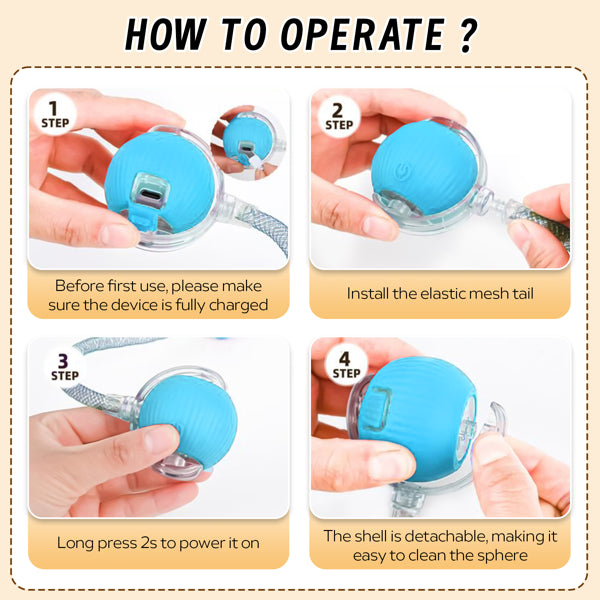 Smart Interactive Cat Toy Ball with Elastic Tail – Automatic Moving & Exercise Toy for Cats & Dogs