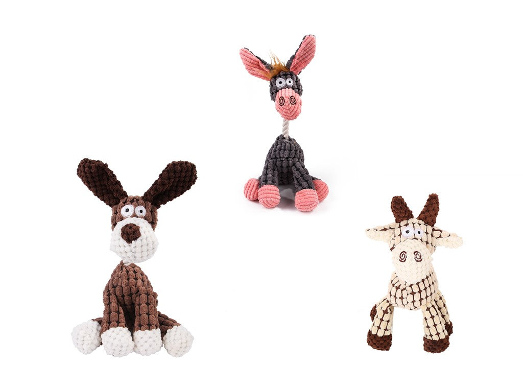 Donkey Plush Dog Toy with Squeaker – Durable Corduroy Chew Toy for Puppies & Dogs (Soft & Interactive)