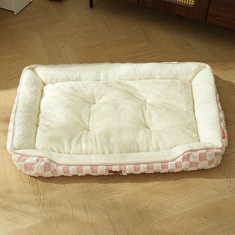Thickened Warm Plaid PP Cotton Dog Bed