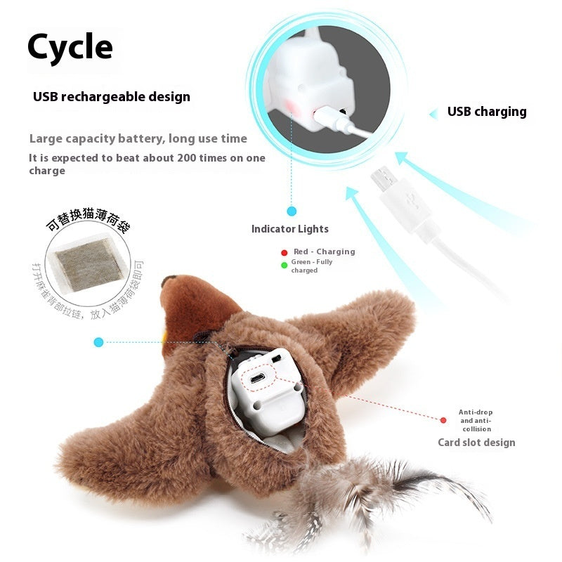 Interactive Flapping Bird Cat Toy – Realistic Sound, Motion Activated, USB Rechargeable Plush Cat Toy for Indoor Cats