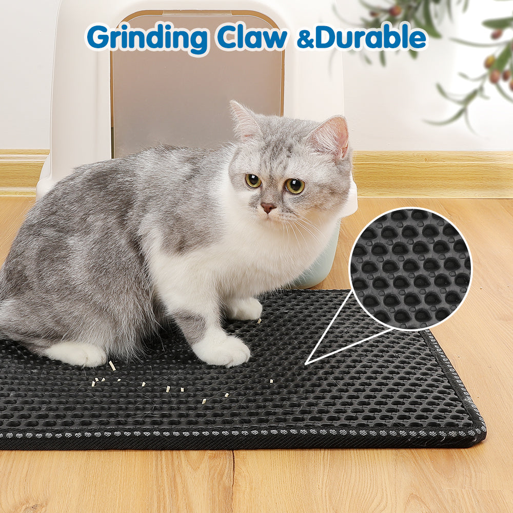 Double Rice Grain Cat Litter Mata, Cat Litter Cleaning Pad, Cat Litter Box Mat, Splash Guard Filter Mat
