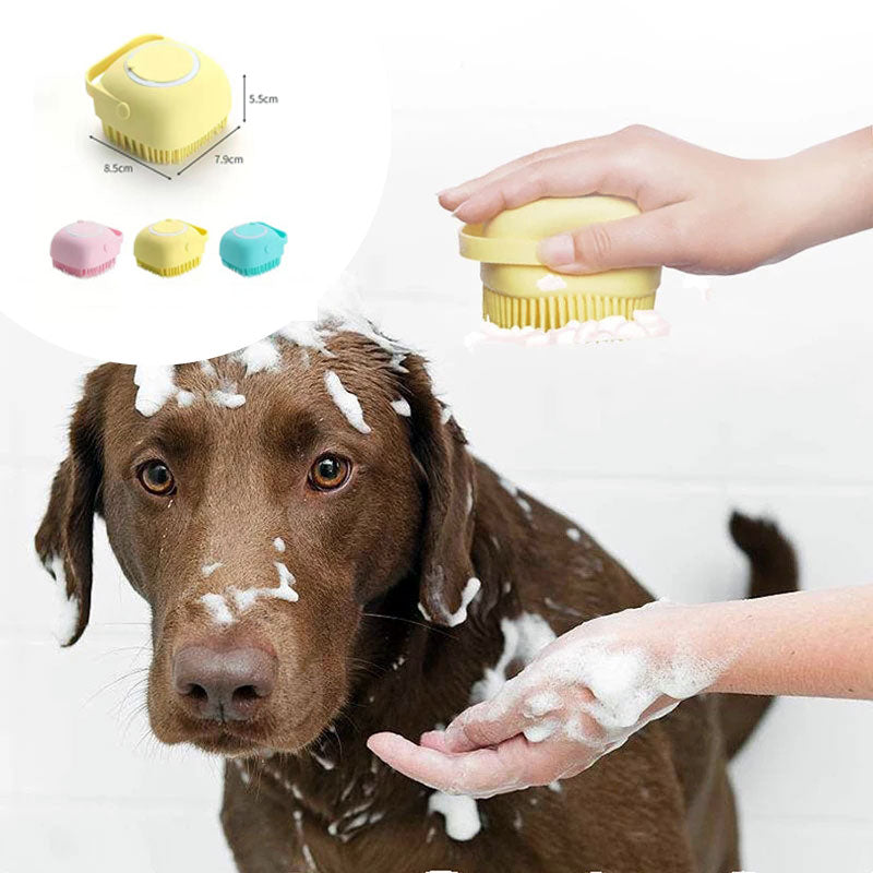 Premium Silicone Dog Bath Brush with Shampoo Dispenser – Round, Square & Heart Shape Pet Grooming Massage Tool