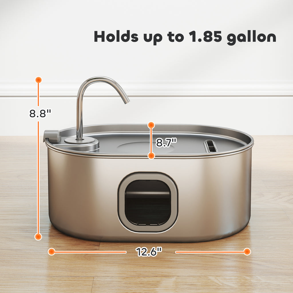 246 oz./7L Stainless Steel Cat Water Fountain with Filters, Ultra-Quiet Pump, for Cats, Dogs & Multi-Pet Homes