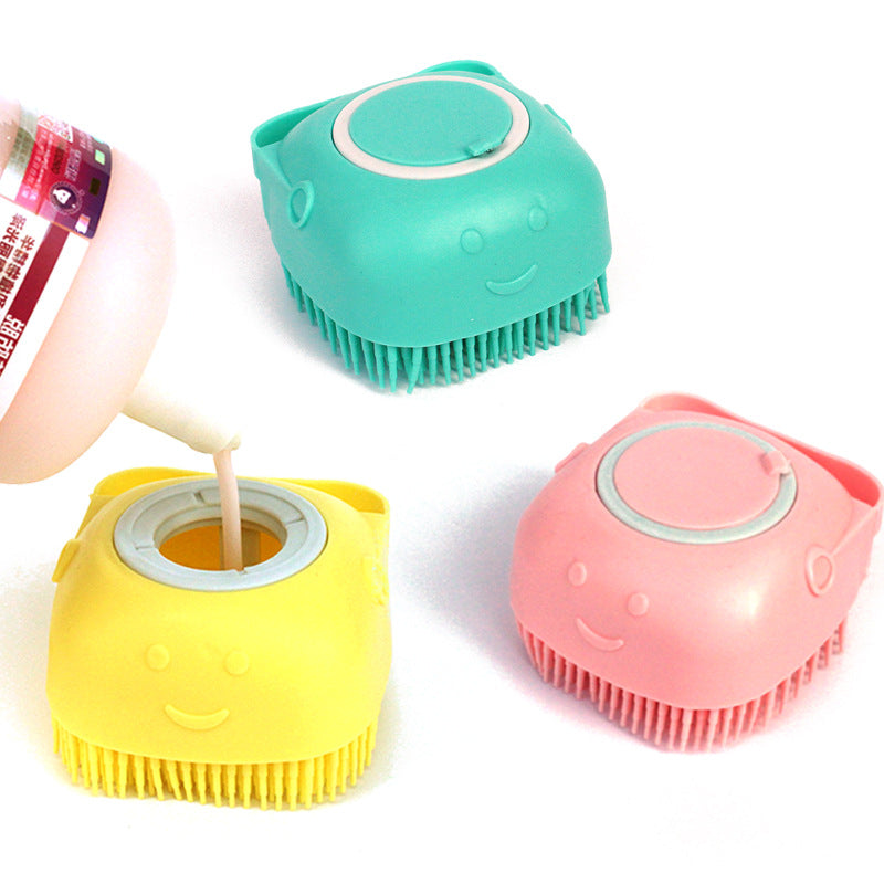 Premium Silicone Dog Bath Brush with Shampoo Dispenser – Round, Square & Heart Shape Pet Grooming Massage Tool