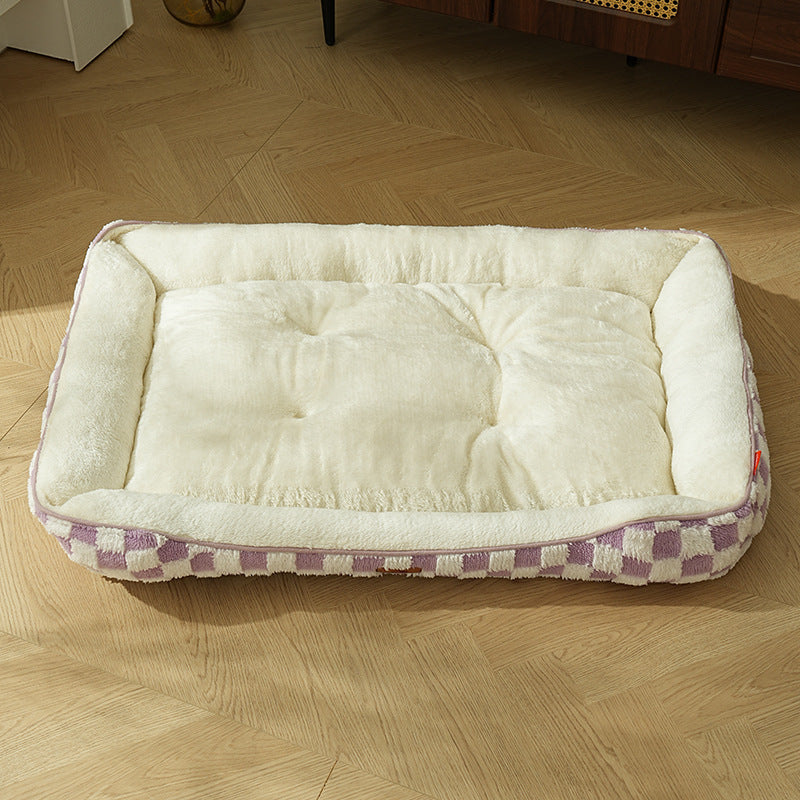 Thickened Warm Plaid PP Cotton Dog Bed