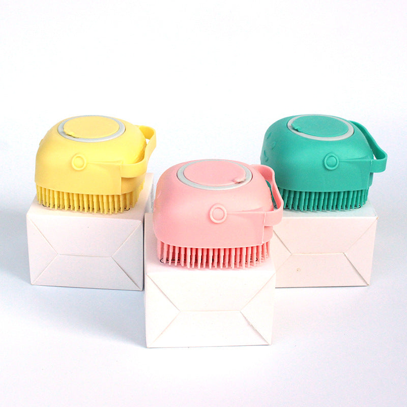 Premium Silicone Dog Bath Brush with Shampoo Dispenser – Round, Square & Heart Shape Pet Grooming Massage Tool